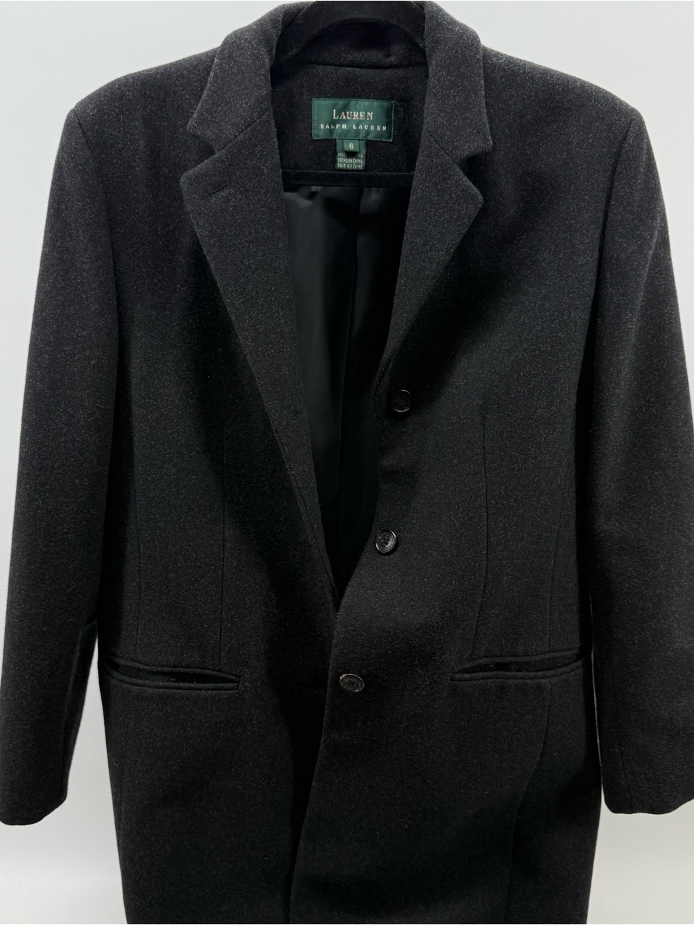 Lauren Ralph Lauren Grey/Black Tailored Single-Breasted Wool-Blend Coat - size 6